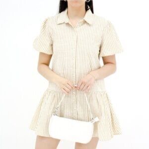 In the beginning Marissa Button Down Dress women Striped Peplum casual Y2K boho